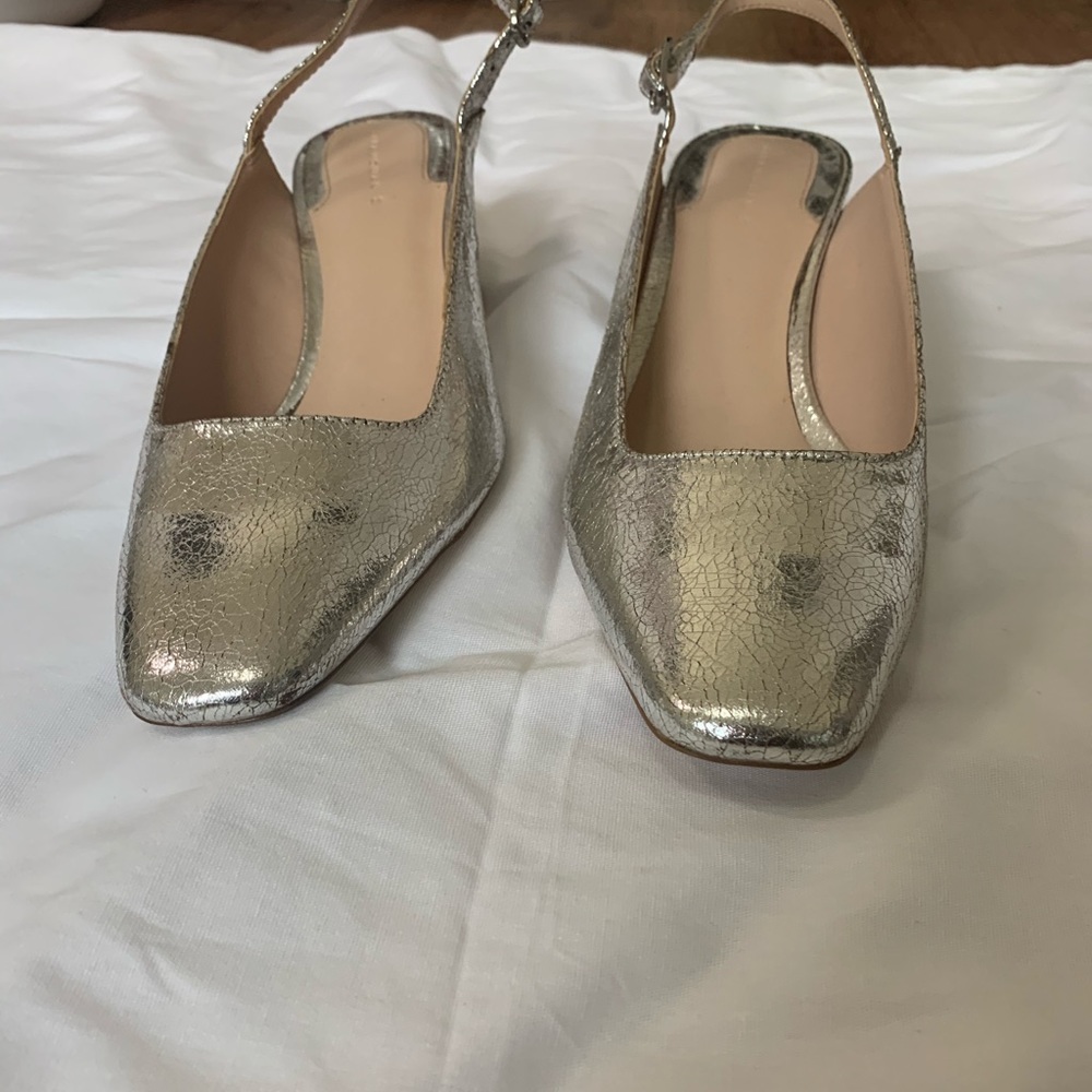 Zara metallic silver low heel back strap pump 39